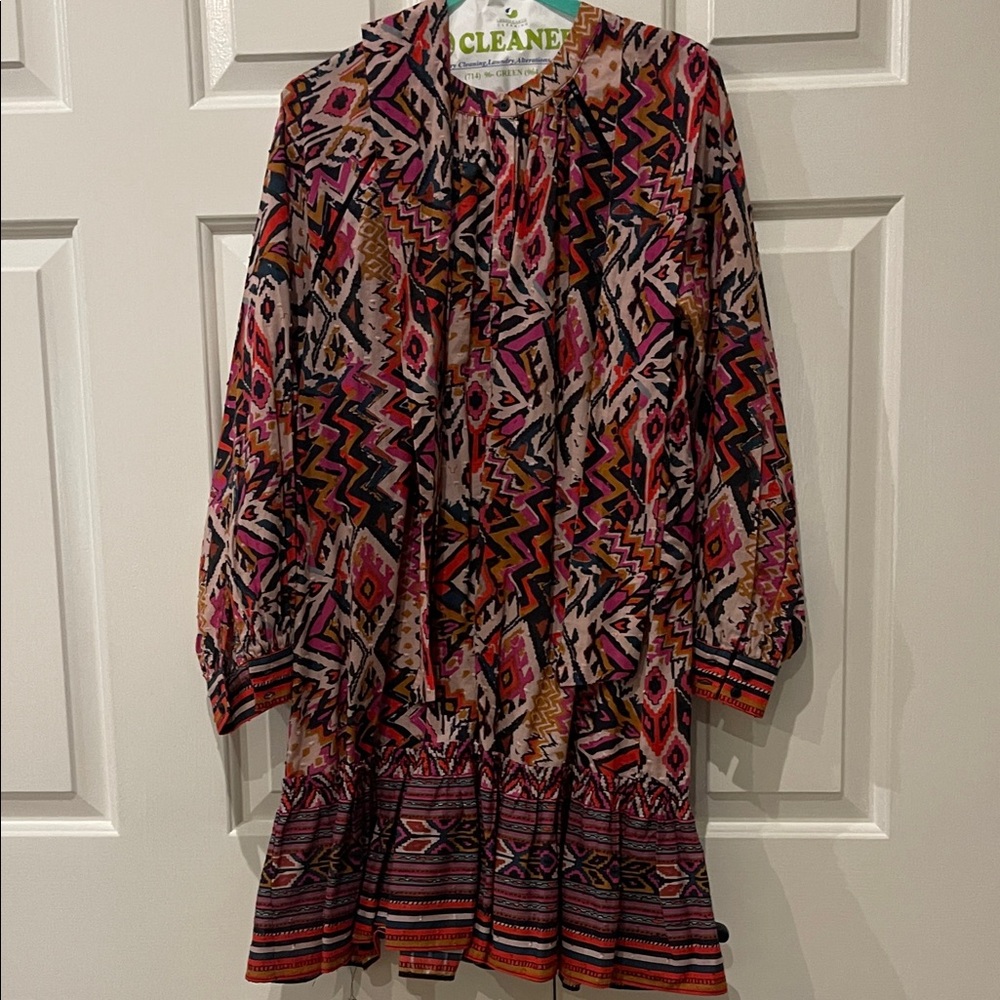 Colorful Geometric Pattern Dress w tie belt